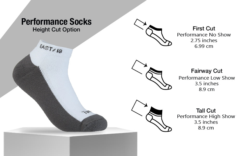 East/18 Men’s Golf No-Show Tempo First-Cut Socks, O/S, White, 6 Pack