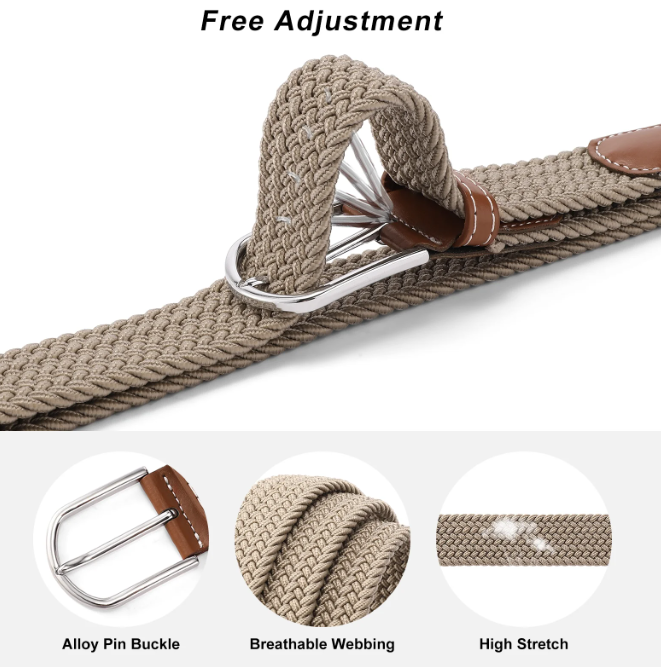 East/18 Men's Perfect Fit Woven Stretch Golf Belt, Black, L/XL