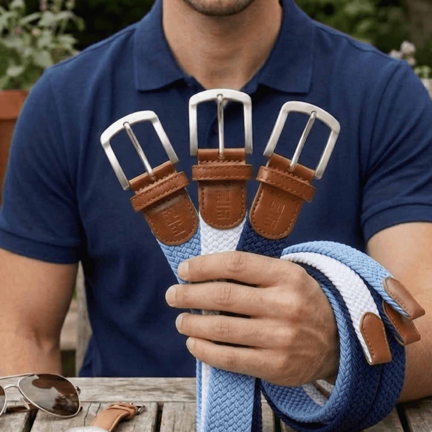 East/18 Men's Perfect Fit Woven Stretch Golf Belt, "Hamptons" 3 - Pack - East/18