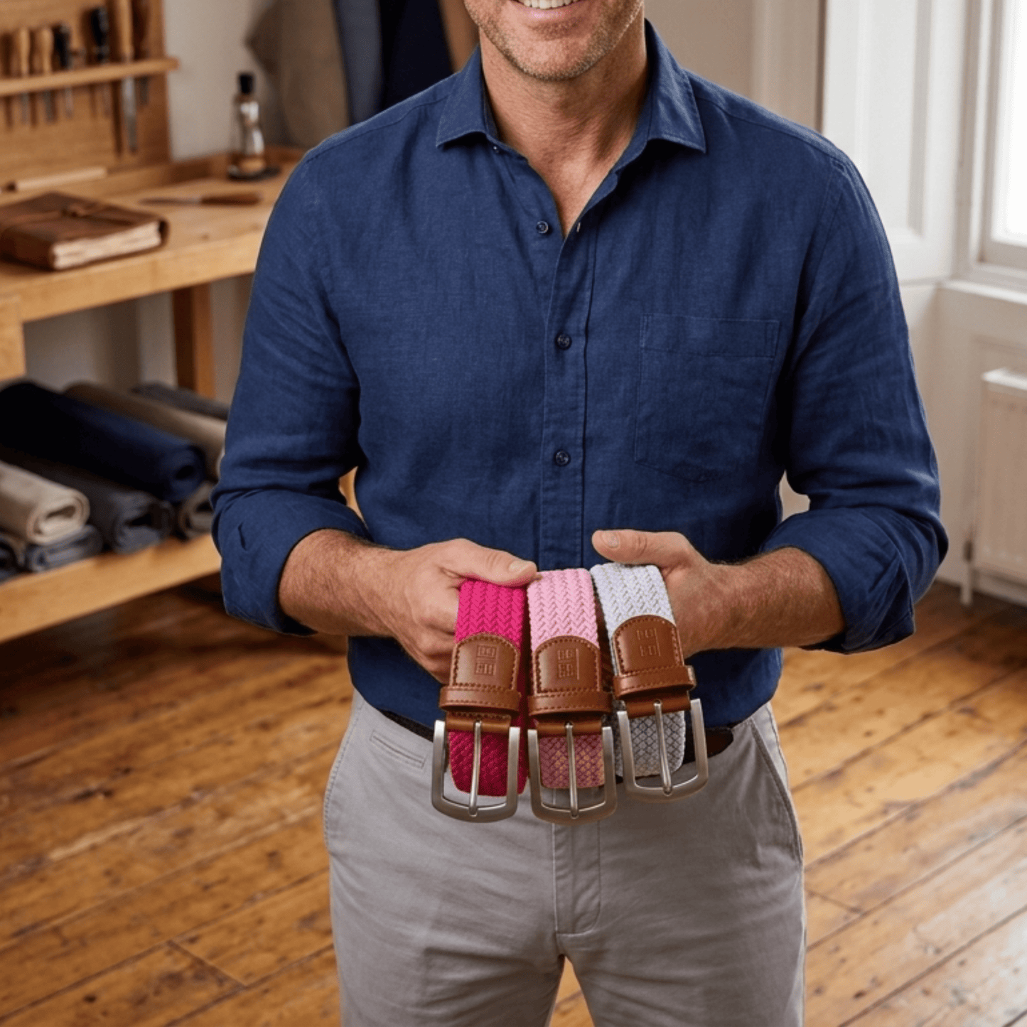 East/18 Men's Perfect Fit Woven Stretch Golf Belt, "Play For Pink" 3 - Pack - East/18Belt