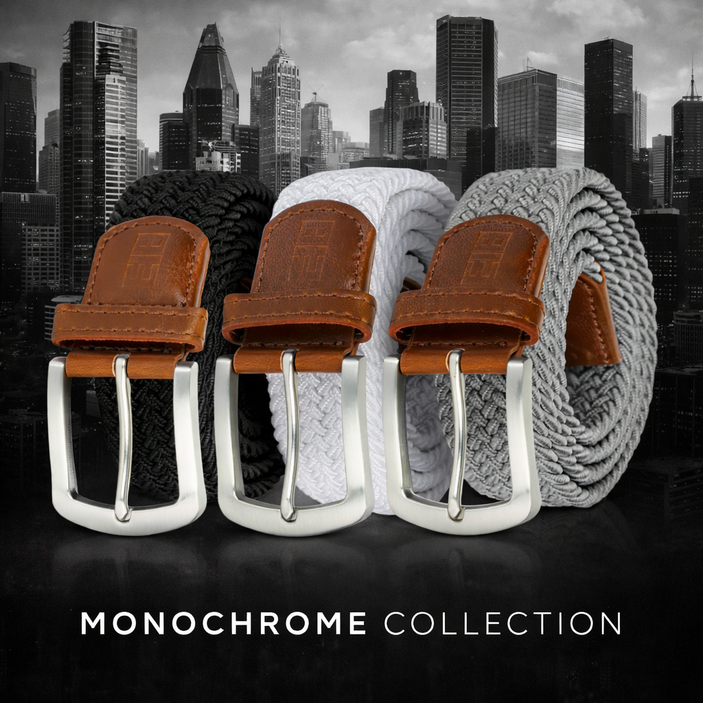 East/18 Men's Perfect Fit Woven Stretch Golf Belt, Monochrome 3 Pack