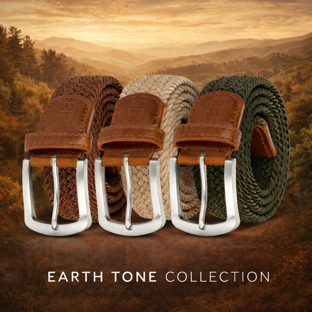 East/18 Men's Perfect Fit Woven Stretch Golf Belt, Earth Tones, 3 Pack