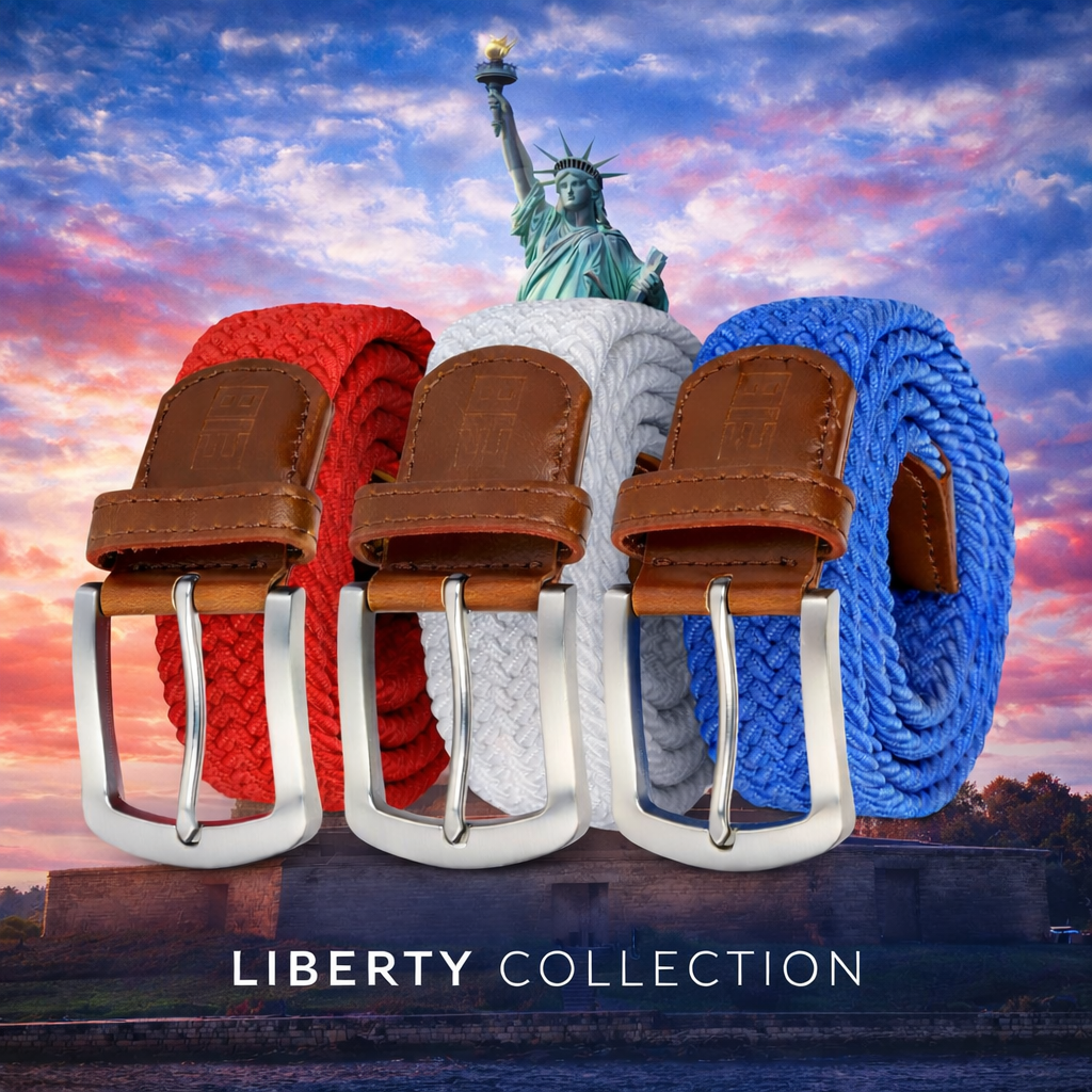 East/18 Men's Perfect Fit Woven Stretch Golf Belt, Liberty, 3 Pack