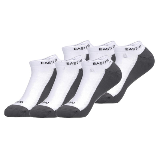 East/18 Men’s Golf No-Show Tempo First-Cut Socks, O/S, White, 6 Pack