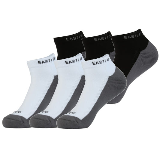 East/18 Men’s Golf Low-Show Tempo Ankle Socks, O/S, Wht/Blk, 6 Pack