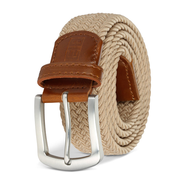 East/18 Men's Perfect Fit Woven Stretch Golf Belt, Tan