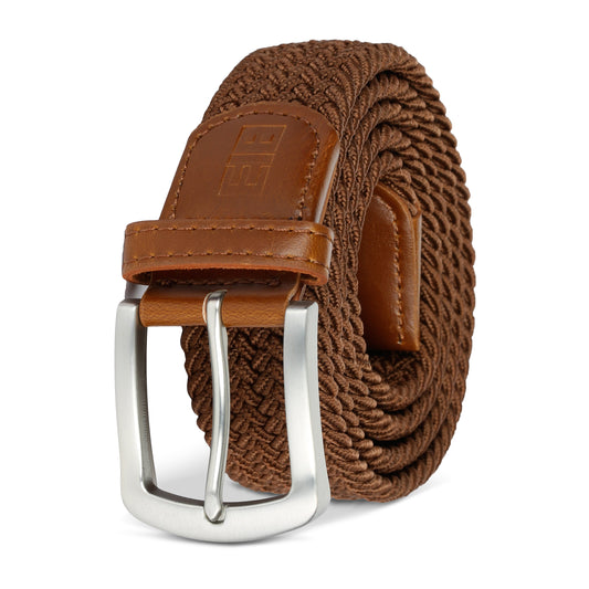 East/18 Men's Perfect Fit Woven Stretch Golf Belt, Brown, M/L