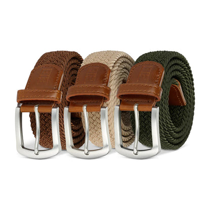East/18 Men's Perfect Fit Woven Stretch Golf Belt, Earth Tones, 3 Pack