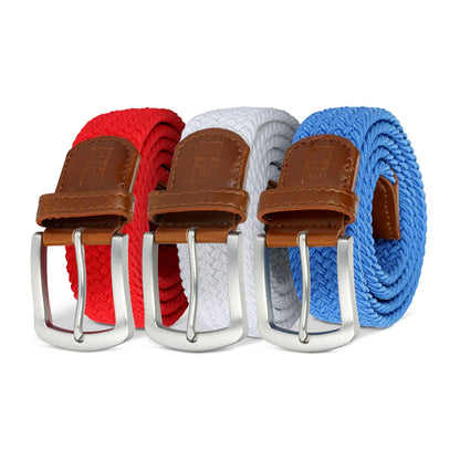 East/18 Men's Perfect Fit Woven Stretch Golf Belt, 3 Pack, M/L