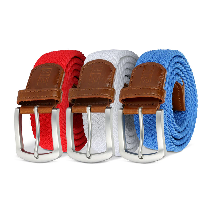 East/18 Men's Perfect Fit Woven Stretch Golf Belt, Liberty, 3 Pack