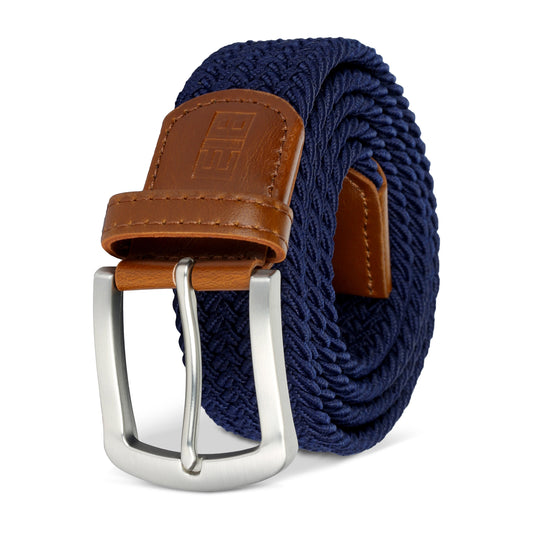 East/18 Men's Perfect Fit Woven Stretch Golf Belt, Navy, M/L