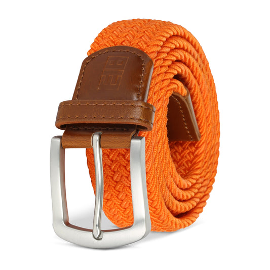 East/18 Men's Perfect Fit Woven Stretch Golf Belt, Orange, L/XL