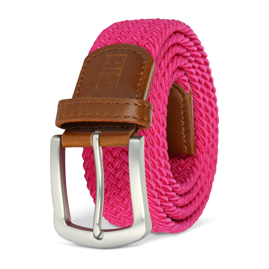 East/18 Men's Perfect Fit Woven Stretch Golf Belt, Neon Pink, M/L