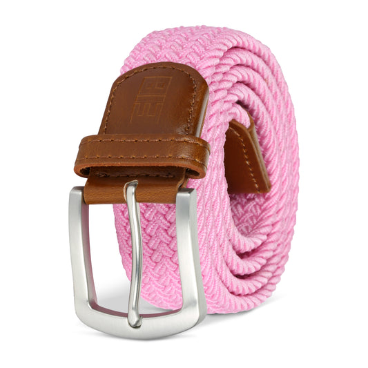 East/18 Men's Perfect Fit Woven Stretch Golf Belt, Pink, L/XL