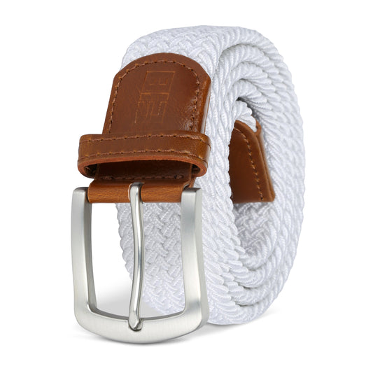 East/18 Men's Perfect Fit Woven Stretch Golf Belt, White, L/XL