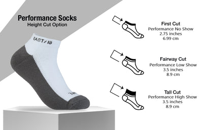 East/18 Men’s Golf High-Show Tempo Tall-Cut Socks, O/S, White, 4 Pack