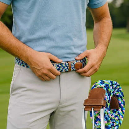 East/18 Men's Perfect Fit Woven Stretch Golf Belt, Coastal Drift