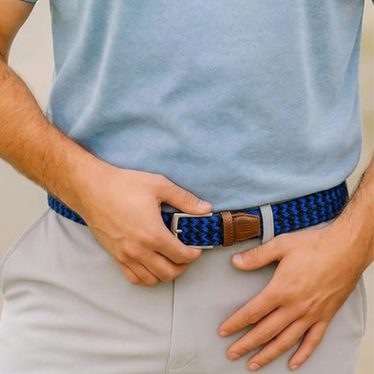 East/18 Men's Perfect Fit Woven Stretch Golf Belt, Blue Voltage