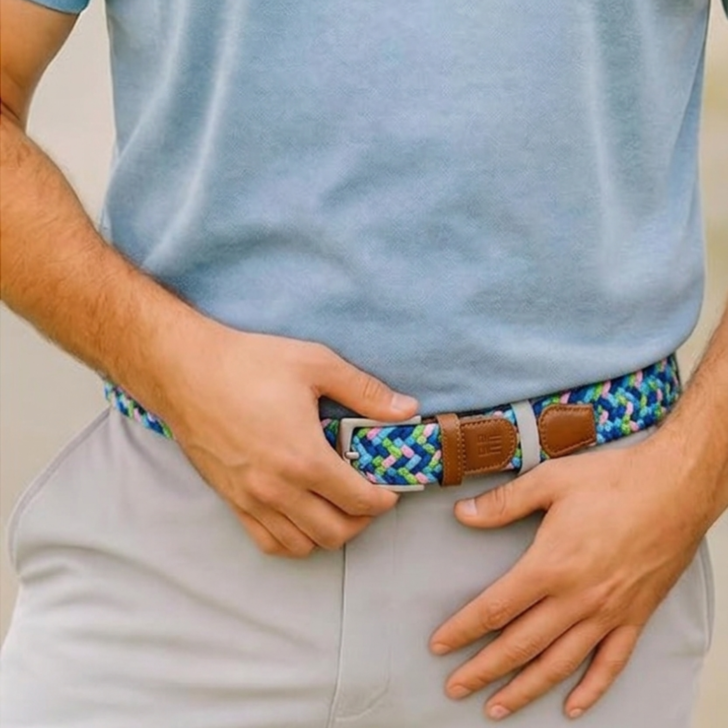East/18 Men's Perfect Fit Woven Stretch Golf Belt, Coastal Drift