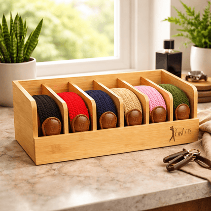 East/18 Men's Perfect Fit Woven Stretch Golf Belt, 6 Pack Bamboo Gift Box - East/18Belt