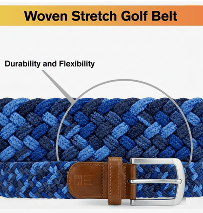 East/18 Men's Perfect Fit Woven Stretch Golf Belt, Atlantic Weave - East/18