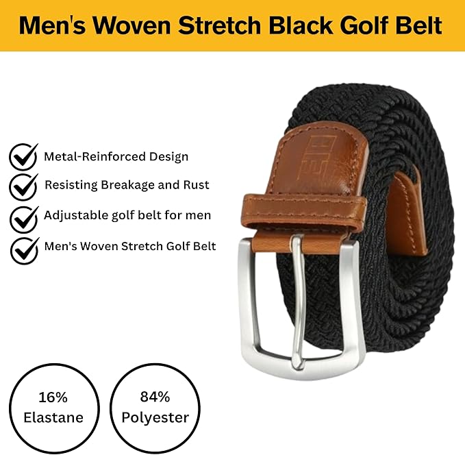 East/18 Men's Perfect Fit Woven Stretch Golf Belt, Black - East/18