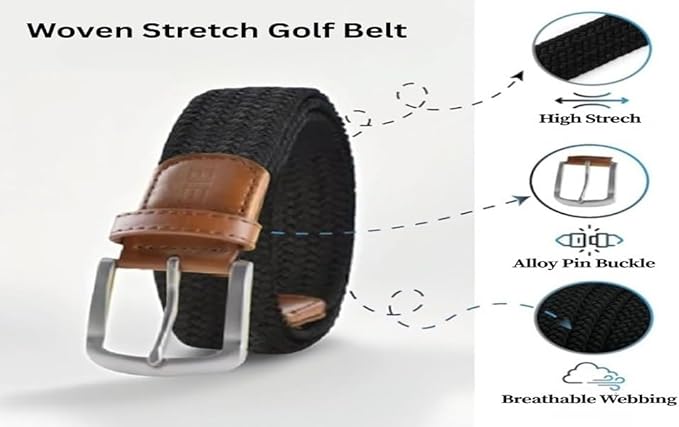 East/18 Men's Perfect Fit Woven Stretch Golf Belt, Black - East/18