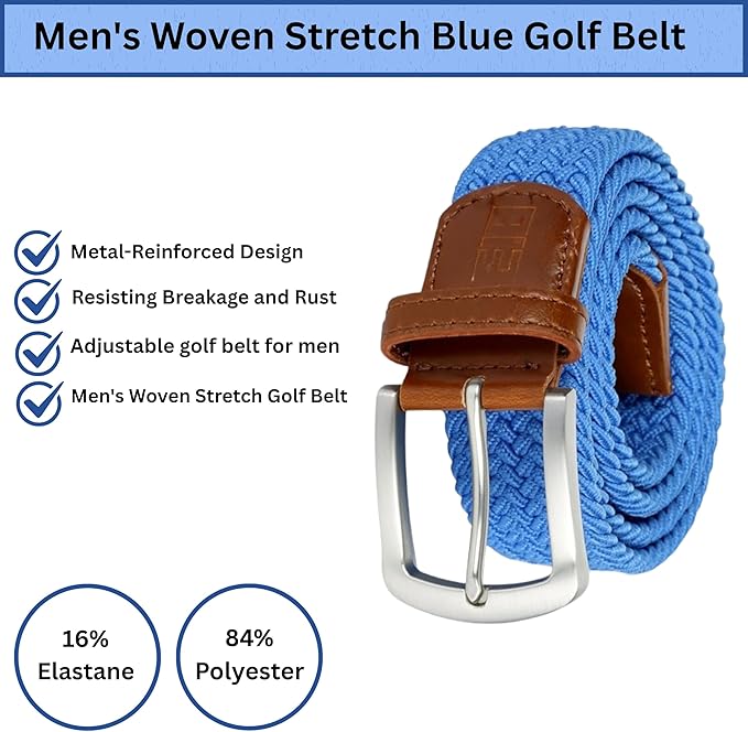 East/18 Men's Perfect Fit Woven Stretch Golf Belt, Blue - East/18