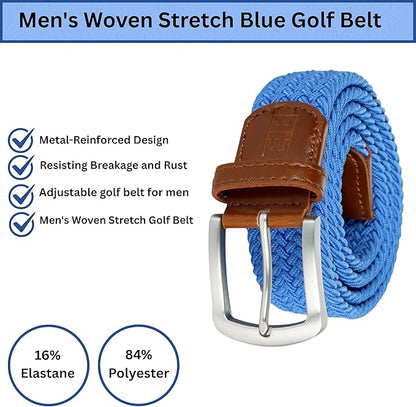 East/18 Men's Perfect Fit Woven Stretch Golf Belt, Blue - East/18