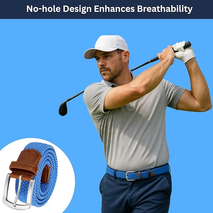 East/18 Men's Perfect Fit Woven Stretch Golf Belt, Blue - East/18