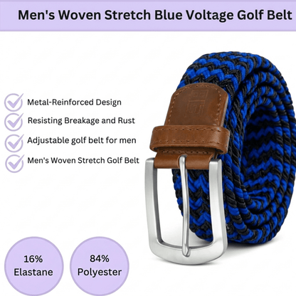 East/18 Men's Perfect Fit Woven Stretch Golf Belt, Blue Voltage - East/18