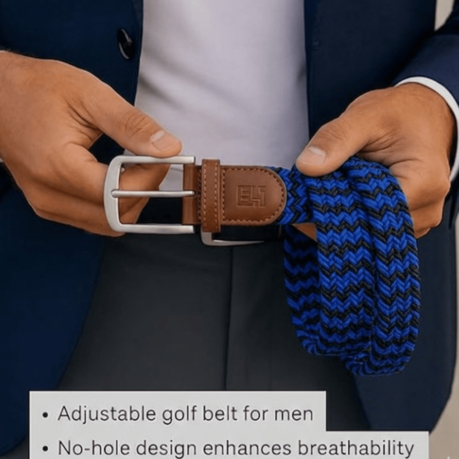 East/18 Men's Perfect Fit Woven Stretch Golf Belt, Blue Voltage - East/18