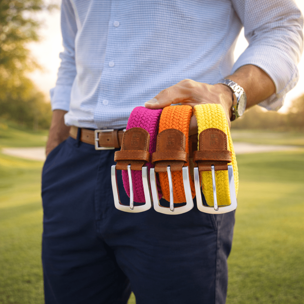 East/18 Men's Perfect Fit Woven Stretch Golf Belt, "Bold" 3 - Pack - East/18