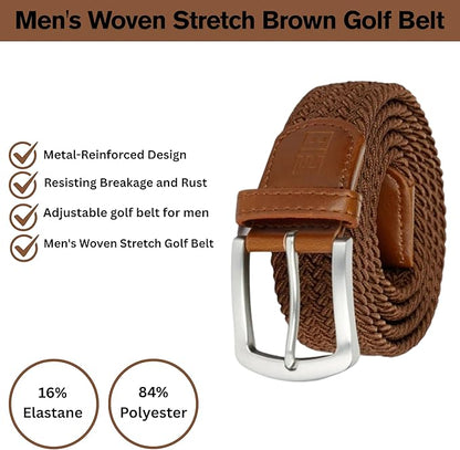 East/18 Men's Perfect Fit Woven Stretch Golf Belt, Brown - East/18