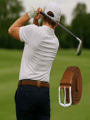 East/18 Men's Perfect Fit Woven Stretch Golf Belt, Brown - East/18