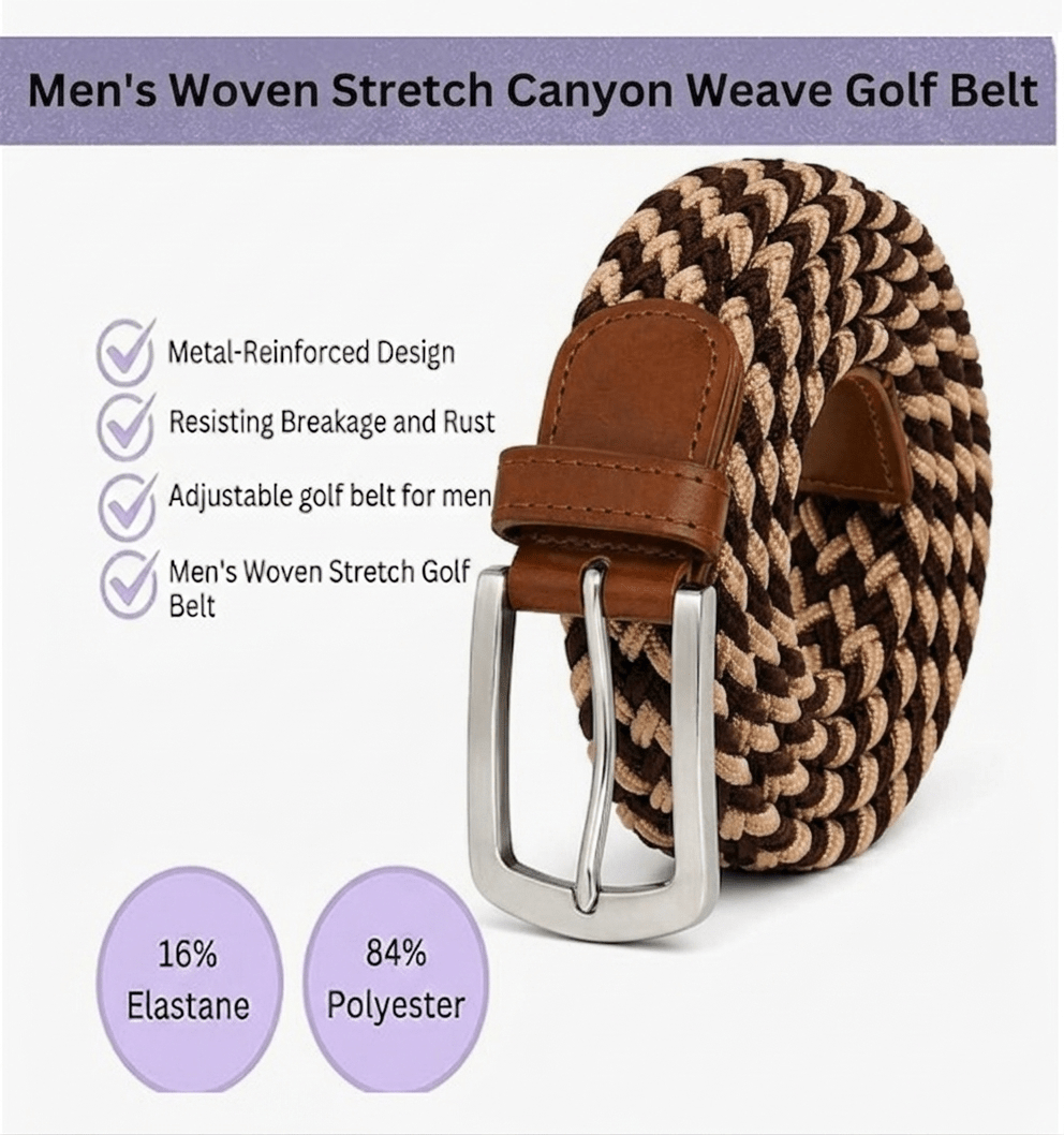 East/18 Men's Perfect Fit Woven Stretch Golf Belt, Canyon Weave - East/18