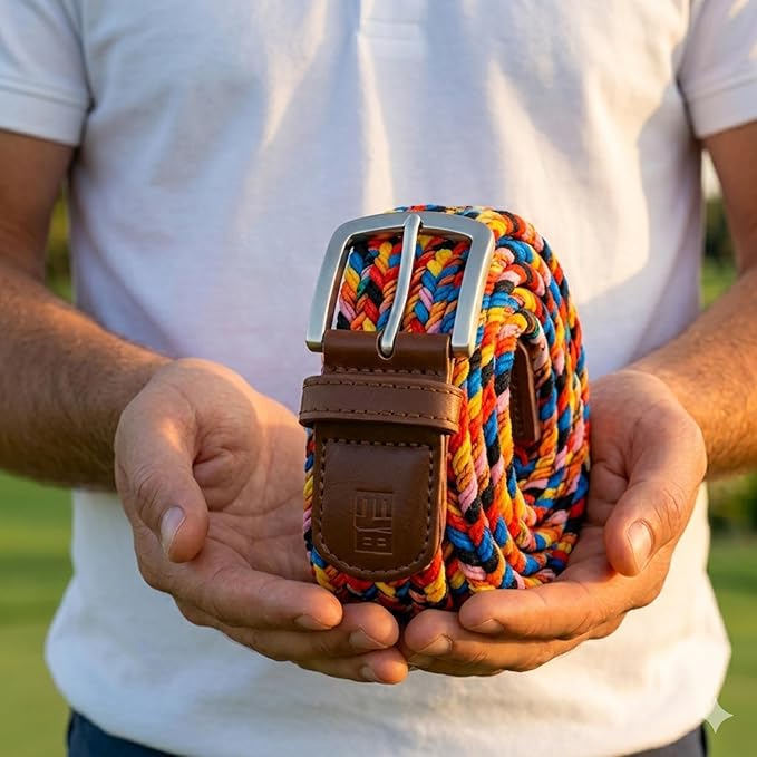 East/18 Men's Perfect Fit Woven Stretch Golf Belt, Carnival - East/18