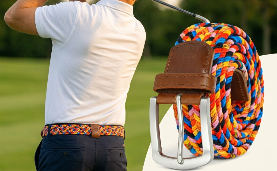 East/18 Men's Perfect Fit Woven Stretch Golf Belt, Carnival - East/18