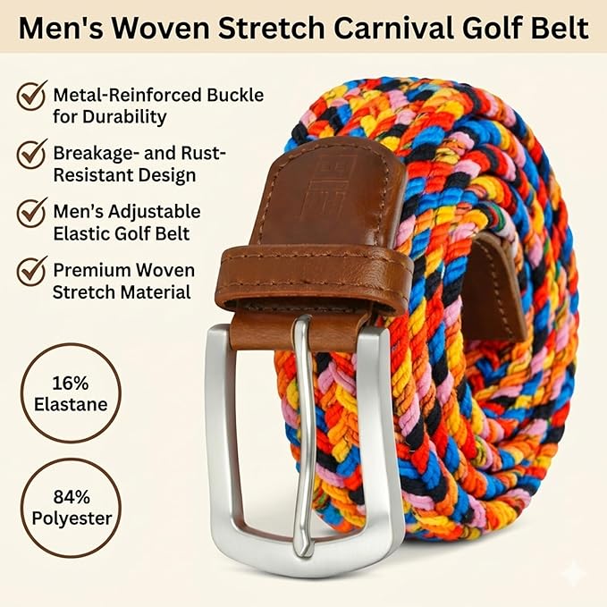 East/18 Men's Perfect Fit Woven Stretch Golf Belt, Carnival - East/18