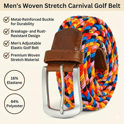 East/18 Men's Perfect Fit Woven Stretch Golf Belt, Carnival - East/18