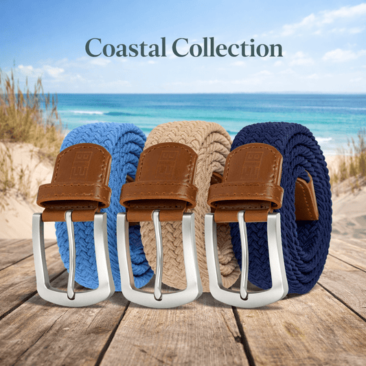 East/18 Men's Perfect Fit Woven Stretch Golf Belt, "Coastal" 3 - Pack - East/18