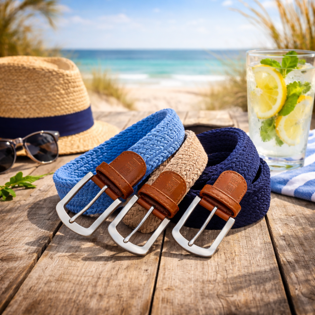 East/18 Men's Perfect Fit Woven Stretch Golf Belt, "Coastal" 3 - Pack - East/18