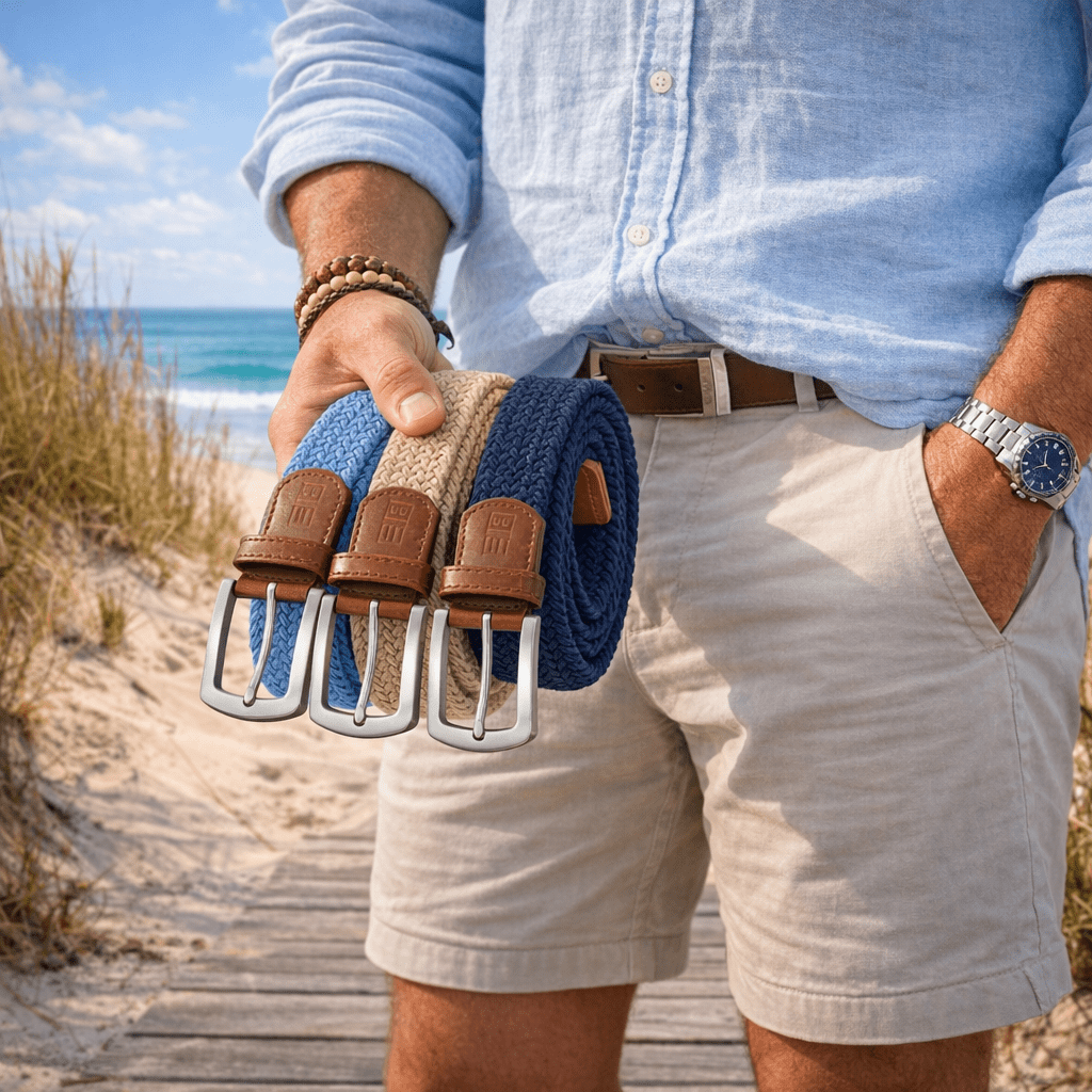 East/18 Men's Perfect Fit Woven Stretch Golf Belt, "Coastal" 3 - Pack - East/18