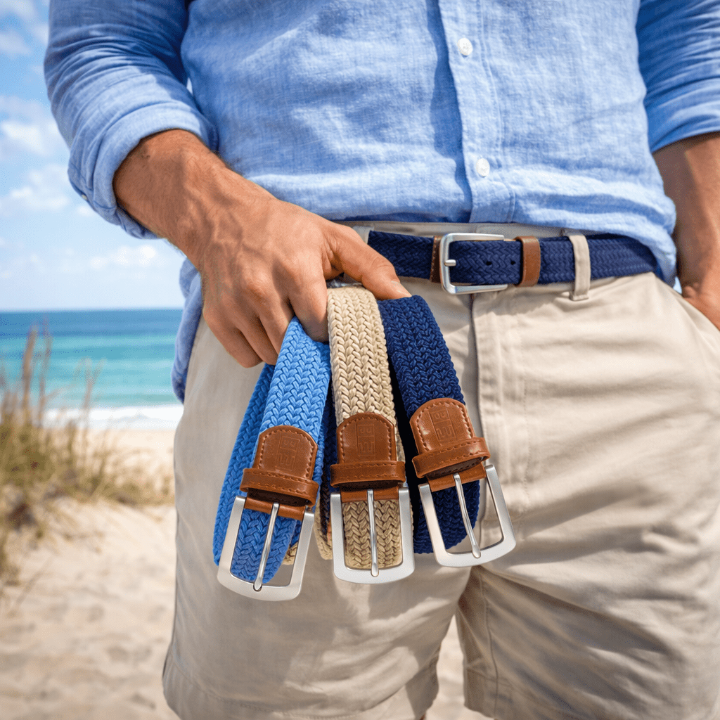 East/18 Men's Perfect Fit Woven Stretch Golf Belt, "Coastal" 3 - Pack - East/18