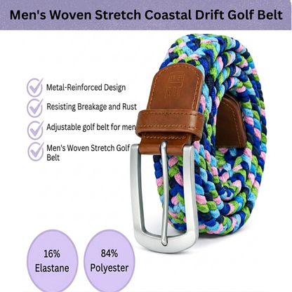 East/18 Men's Perfect Fit Woven Stretch Golf Belt, Coastal Drift - East/18
