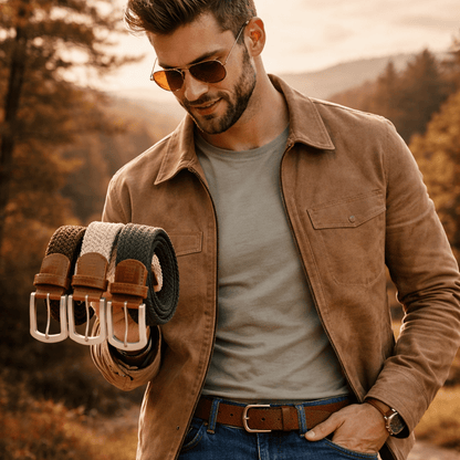 East/18 Men's Perfect Fit Woven Stretch Golf Belt, Earth Tones, 3 Pack - East/18