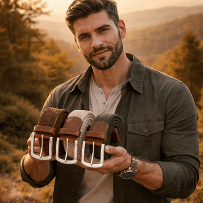 East/18 Men's Perfect Fit Woven Stretch Golf Belt, Earth Tones, 3 Pack - East/18