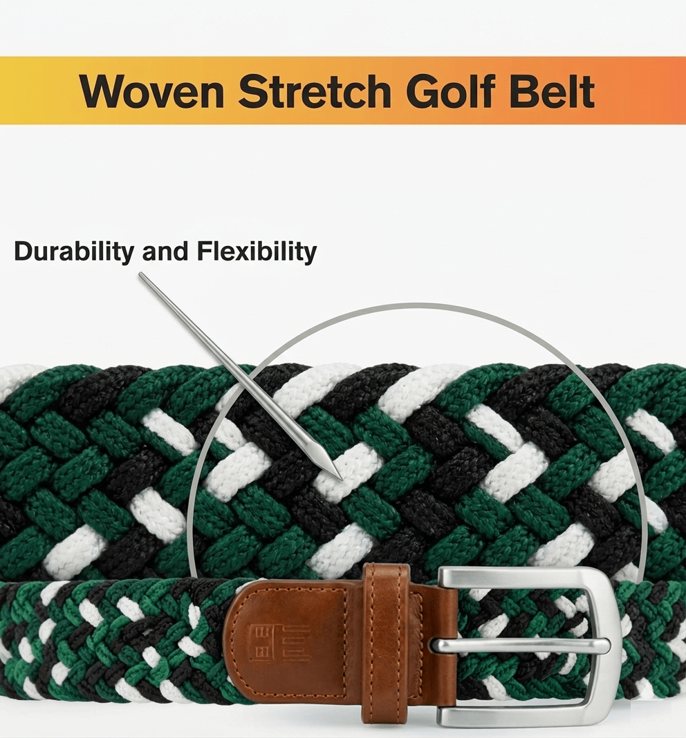 East/18 Men's Perfect Fit Woven Stretch Golf Belt, Evergreen Weave - East/18