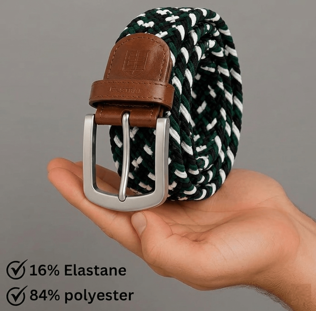 East/18 Men's Perfect Fit Woven Stretch Golf Belt, Evergreen Weave - East/18