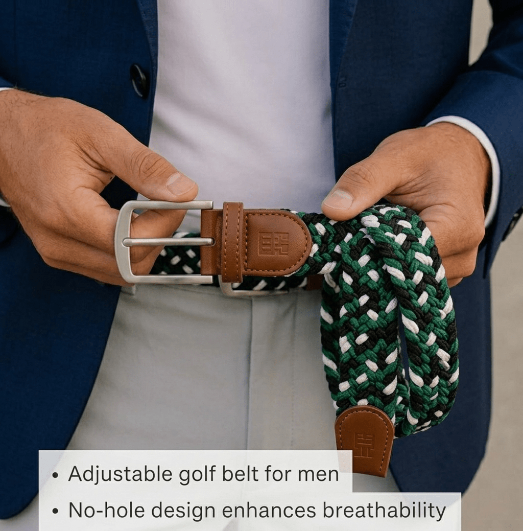 East/18 Men's Perfect Fit Woven Stretch Golf Belt, Evergreen Weave - East/18